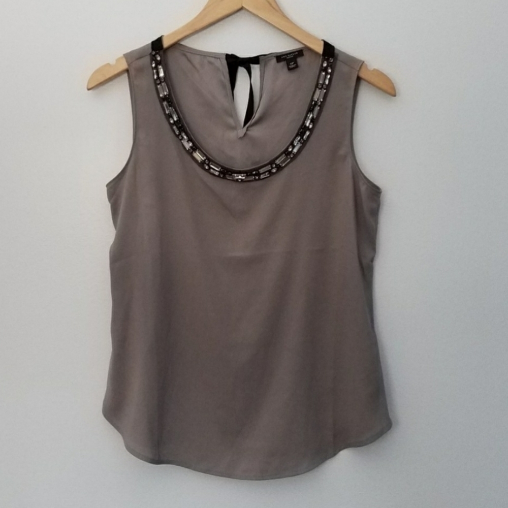 Ann Taylor petite gray tank top jewel neckline